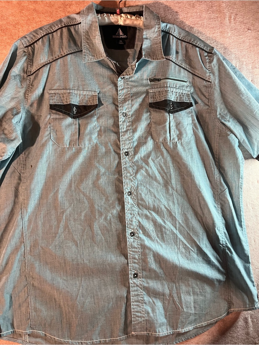 Infringement Light Blue and Navy Short-Sleeve Men's Button-Up Shirt